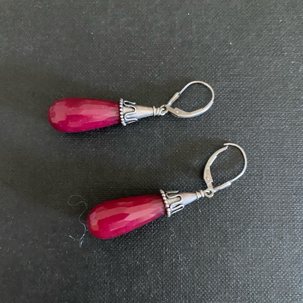 Sterling silver dangle faceted Ruby gemstone beads earrings